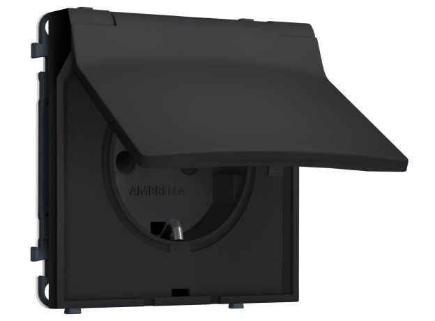 MS988010 Комплект механизма электрической розетки SIGMA Черный Мягкое касание 50Hz 2P+E с/з с/ш и крышкой IP44 16A-250V QUANT PRO (SP9880, PR141)