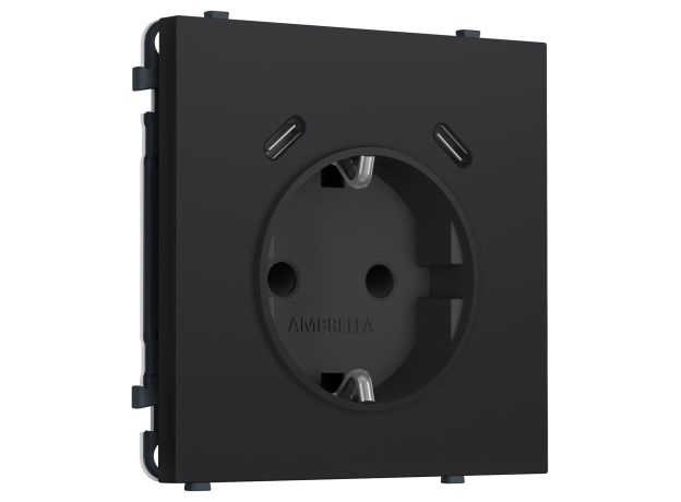 MS990510 Комплект механизма электрической розетки SIGMA Черный Мягкое касание 2USB С+C 20W (быст. зар.) с/з с/ш 16A-250V QUANT PRO (SP9905, PR165)
