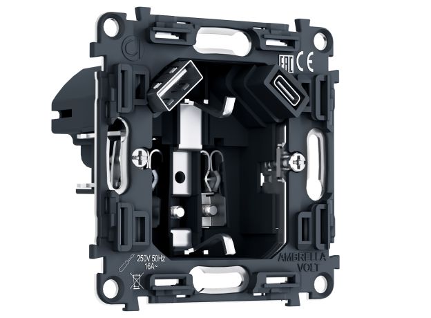 PR160 Механизм электрической розетки 2USB A+C 20W (быстрая зарядка) с/з на винтовых зажимах QUANT PRO