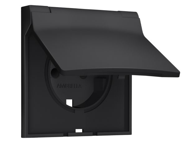 SP8080 Лицевая панель SIGMA (Черный матовый) для электрической розетки с/з со шторками и крышкой IP44 QUANT PRO