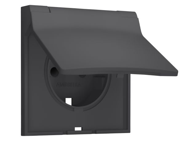 SP9080 Лицевая панель SIGMA (Графит Мягкое касание) для электрической розетки с/з со шторками и крышкой IP44 QUANT PRO
