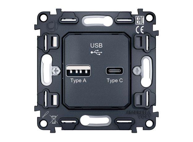 VM177 Механизм розетки 2USB A+C 20W (быстрая зарядка) QUANT