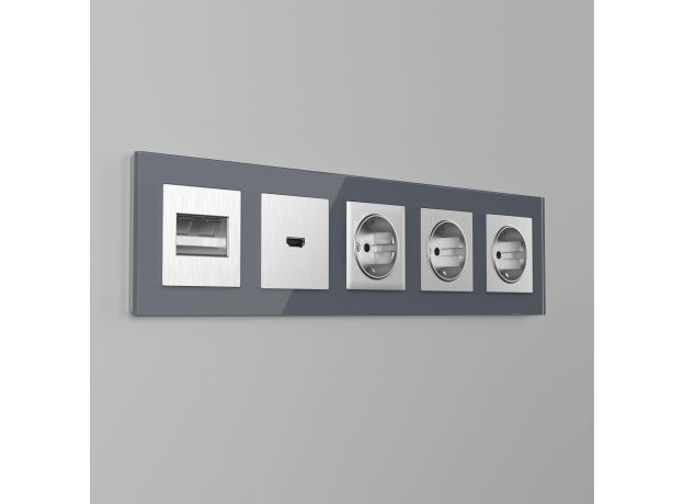 Накладка для розетки HDMI серебряный рифленый W1196009